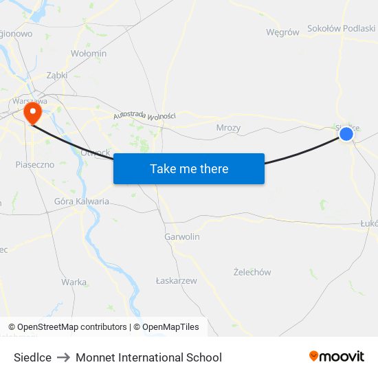 Siedlce to Monnet International School map