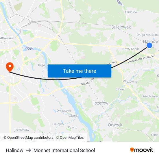 Halinów to Monnet International School map