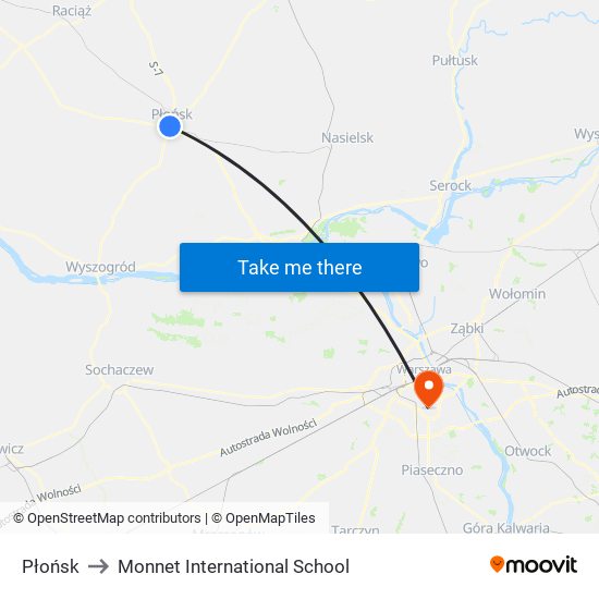 Płońsk to Monnet International School map