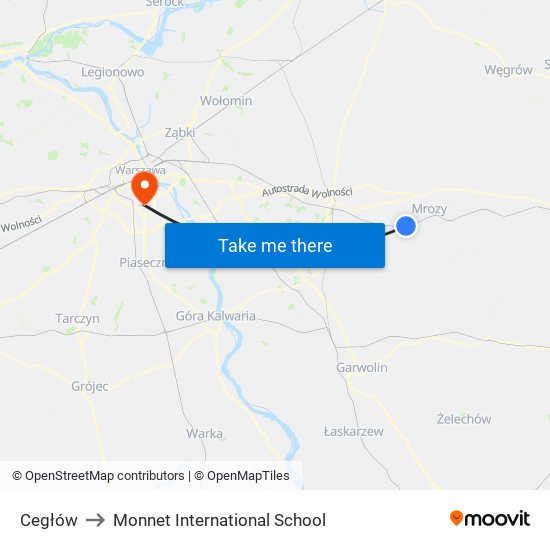 Cegłów to Monnet International School map