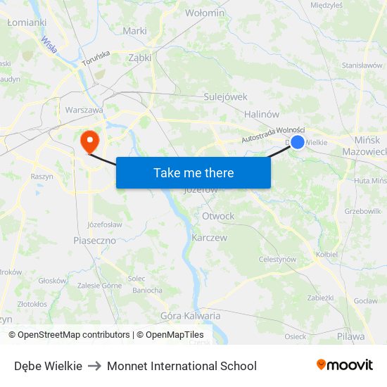 Dębe Wielkie to Monnet International School map