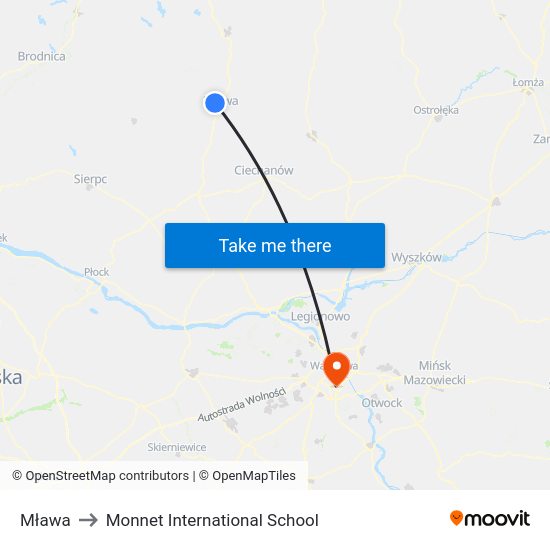 Mława to Monnet International School map