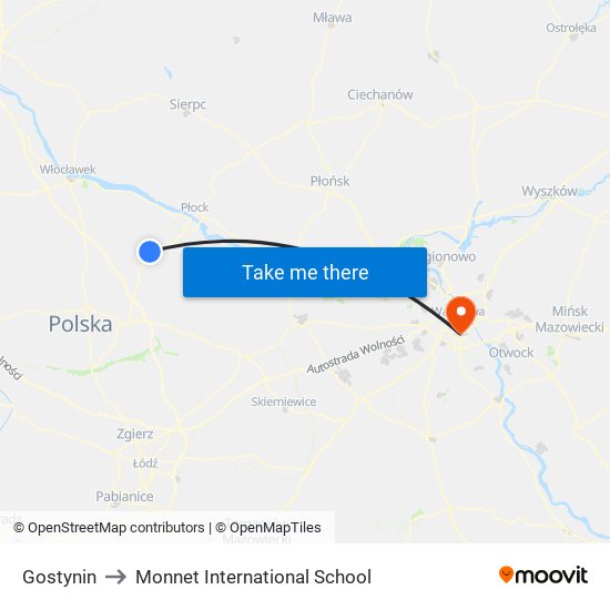 Gostynin to Monnet International School map