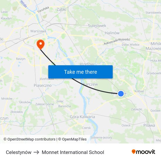 Celestynów to Monnet International School map