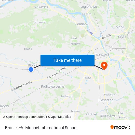 Błonie to Monnet International School map