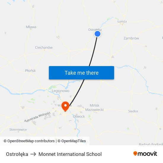 Ostrołęka to Monnet International School map