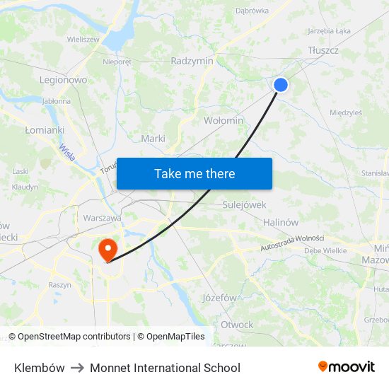 Klembów to Monnet International School map