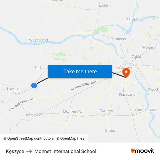 Kęszyce to Monnet International School map