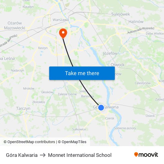 Góra Kalwaria to Monnet International School map