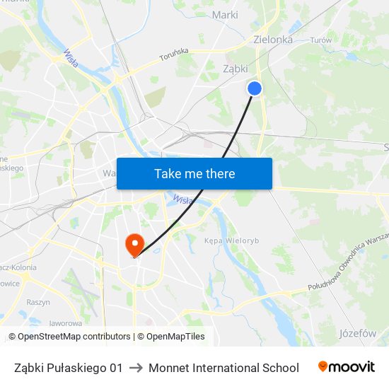 Ząbki Pułaskiego 01 to Monnet International School map