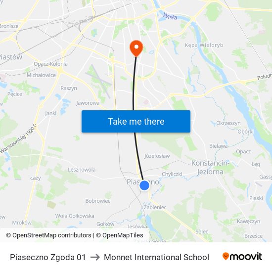 Piaseczno Zgoda 01 to Monnet International School map