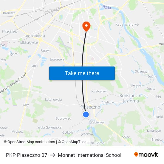 PKP Piaseczno 07 to Monnet International School map