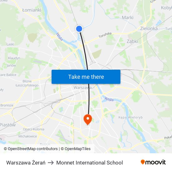 Warszawa Żerań to Monnet International School map