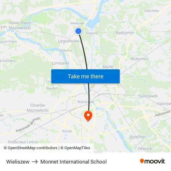 Wieliszew to Monnet International School map