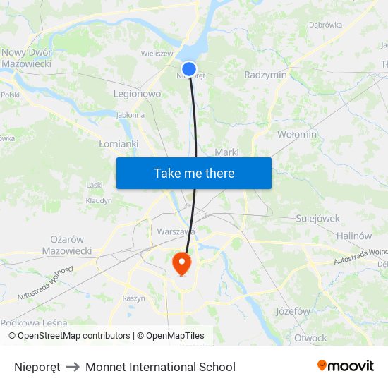 Nieporęt to Monnet International School map