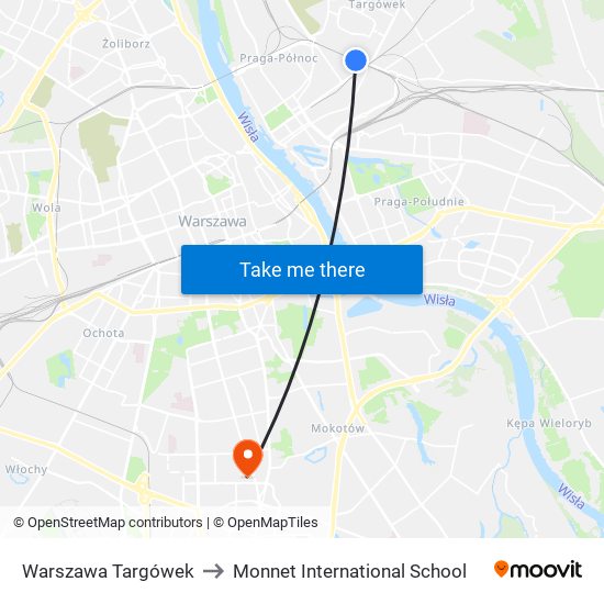 Warszawa Targówek to Monnet International School map