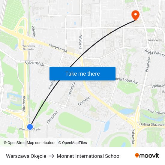 Warszawa Okęcie to Monnet International School map