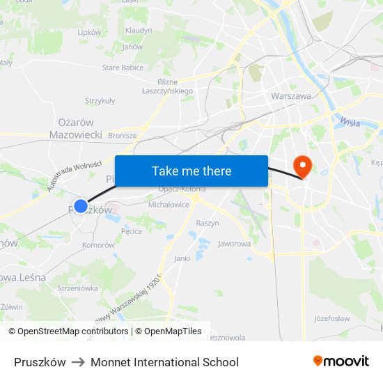 Pruszków to Monnet International School map