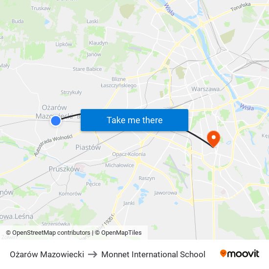 Ożarów Mazowiecki to Monnet International School map