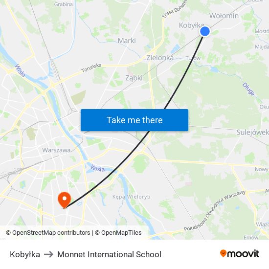 Kobyłka to Monnet International School map