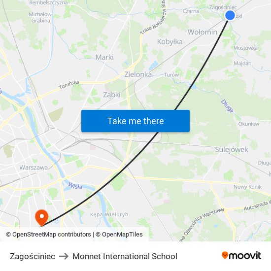 Zagościniec to Monnet International School map