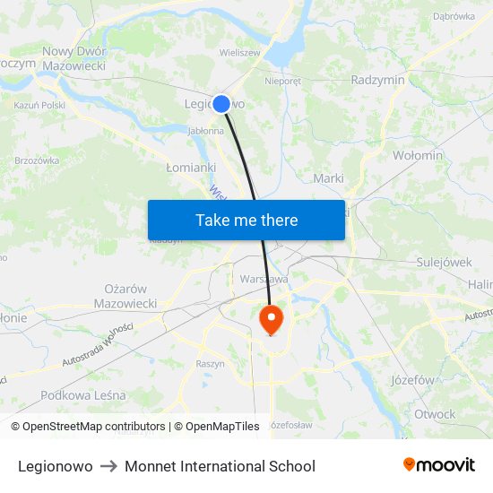 Legionowo to Monnet International School map