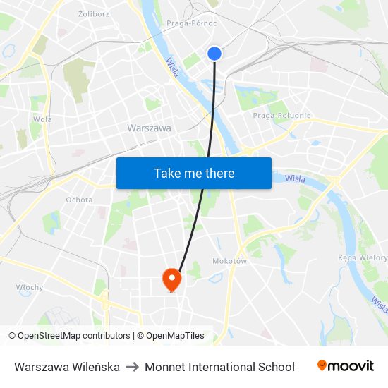 Warszawa Wileńska to Monnet International School map