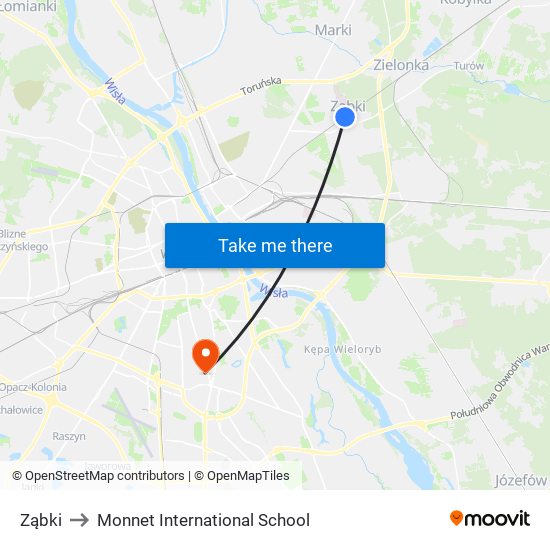 Ząbki to Monnet International School map
