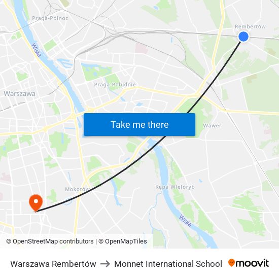 Warszawa Rembertów to Monnet International School map