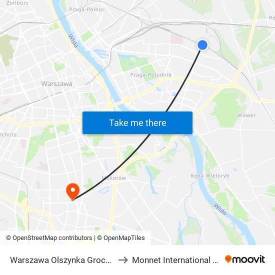 Warszawa Olszynka Grochowska to Monnet International School map