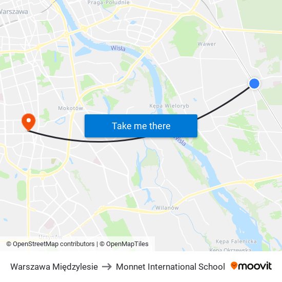 Warszawa Międzylesie to Monnet International School map