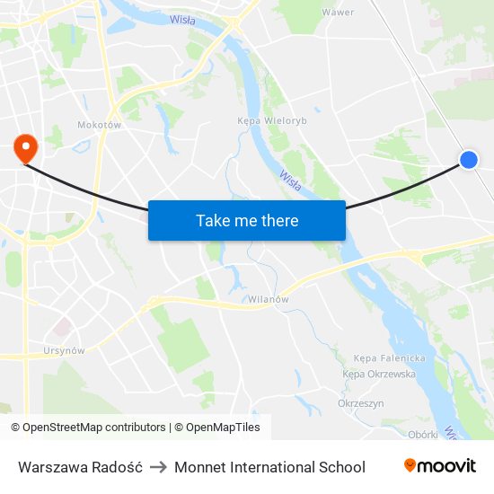 Warszawa Radość to Monnet International School map