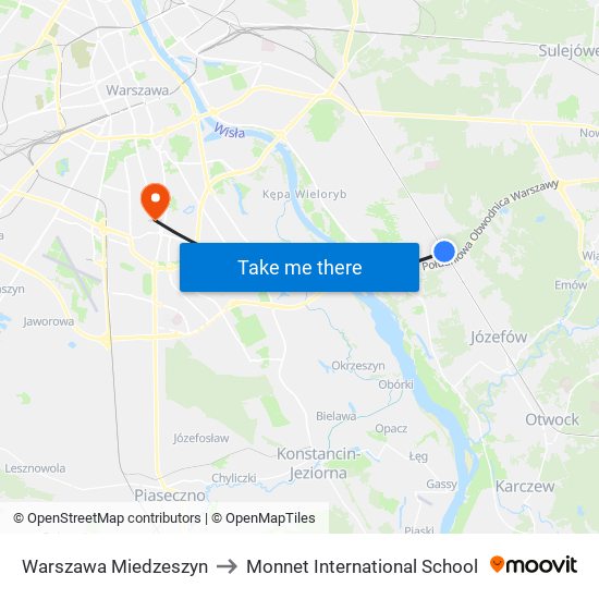 Warszawa Miedzeszyn to Monnet International School map