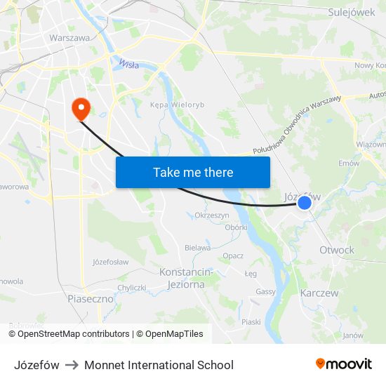 Józefów to Monnet International School map