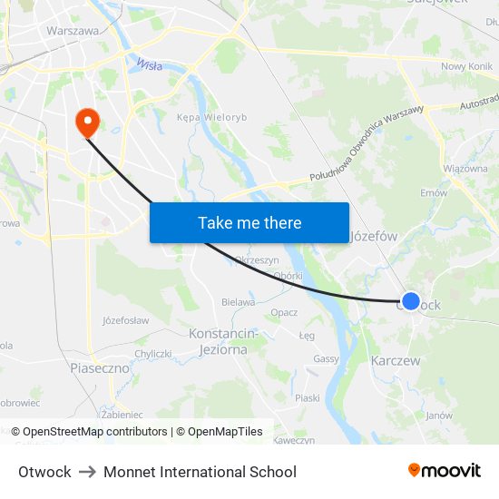 Otwock to Monnet International School map