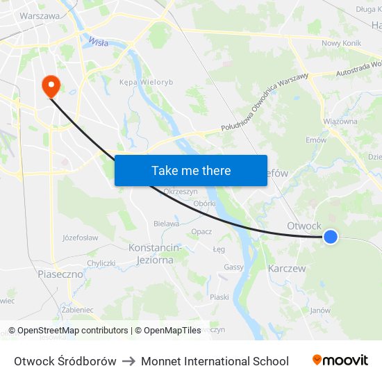 Otwock Śródborów to Monnet International School map