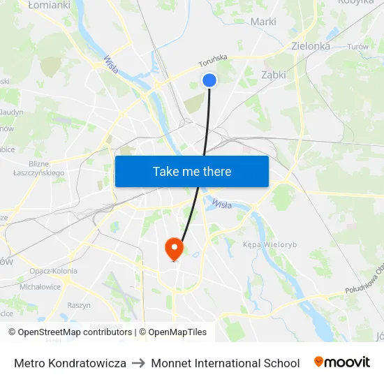 Metro Kondratowicza to Monnet International School map