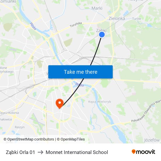 Ząbki Orla 01 to Monnet International School map