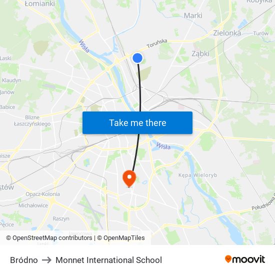 Bródno to Monnet International School map