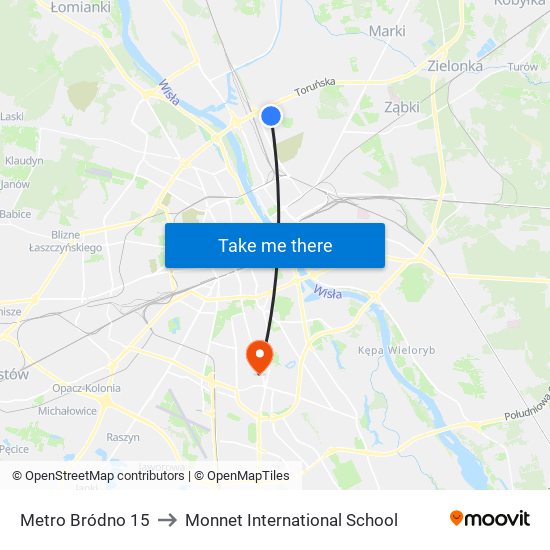 Metro Bródno 15 to Monnet International School map