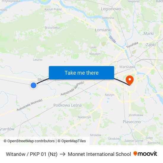 Witanów / PKP 01 (Nż) to Monnet International School map