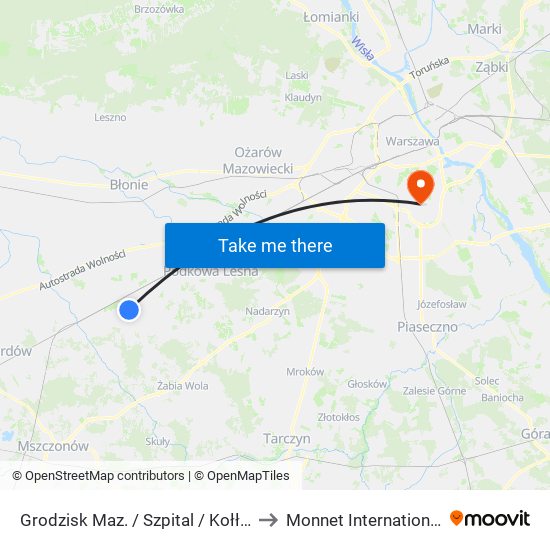 Grodzisk Maz. / Szpital / Kołłątaja 01 (Nż) to Monnet International School map