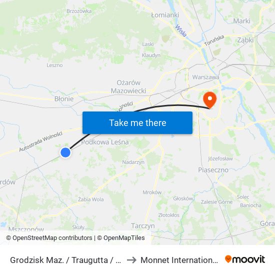 Grodzisk Maz. / Traugutta / Dw. PKP to Monnet International School map