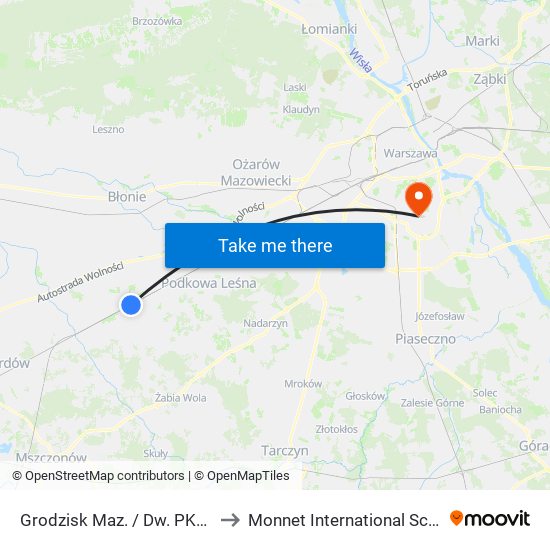 Grodzisk Maz. / Dw. PKP to Monnet International School map