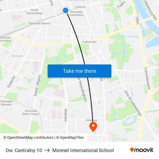 Dw. Centralny 10 to Monnet International School map