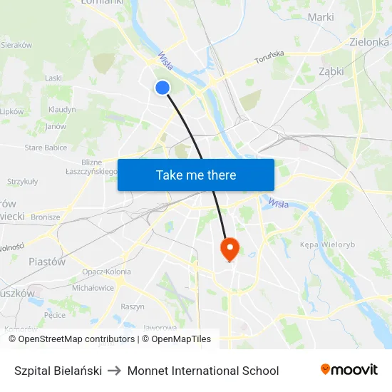 Szpital Bielański to Monnet International School map