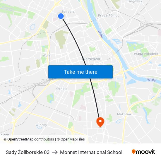 Sady Żoliborskie 03 to Monnet International School map