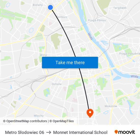 Metro Słodowiec to Monnet International School map