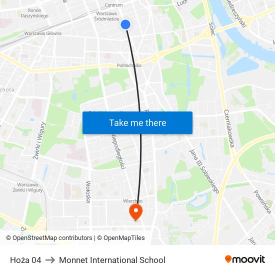 Hoża 04 to Monnet International School map