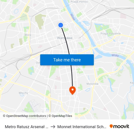 Metro Ratusz Arsenał to Monnet International School map
